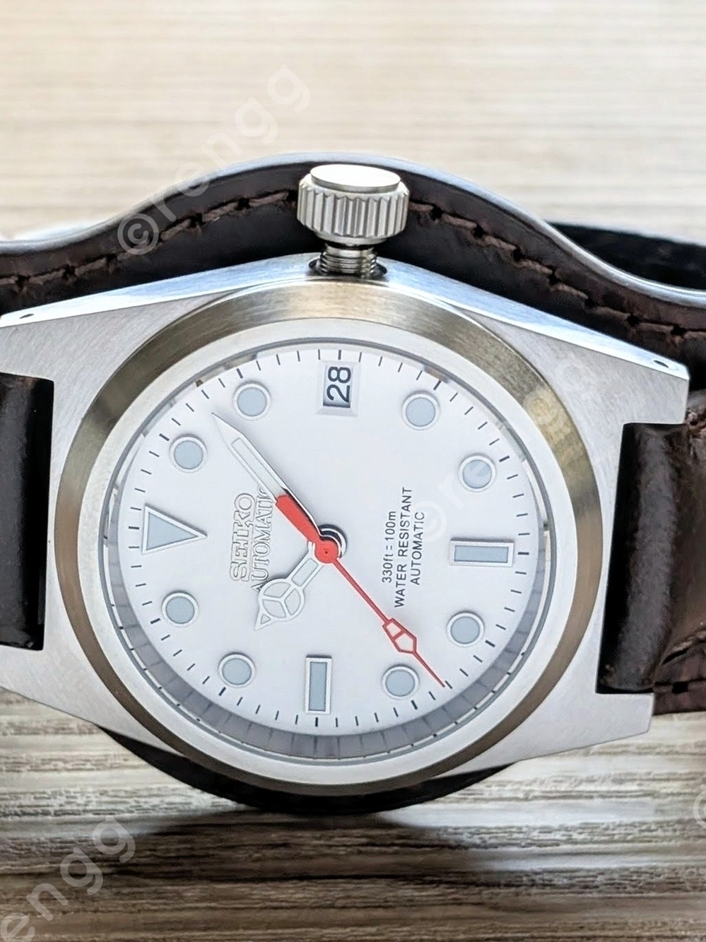 Seiko Automatic White Dial Watch  Steampunk Sapphire AR Coated 38mm 24jewels